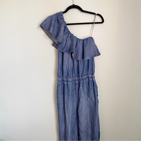 1. State Chambray One Shoulder Ruffle Jumpsuit - Picture 4 of 7